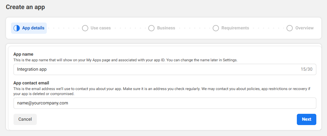 Meta developer account creation flow