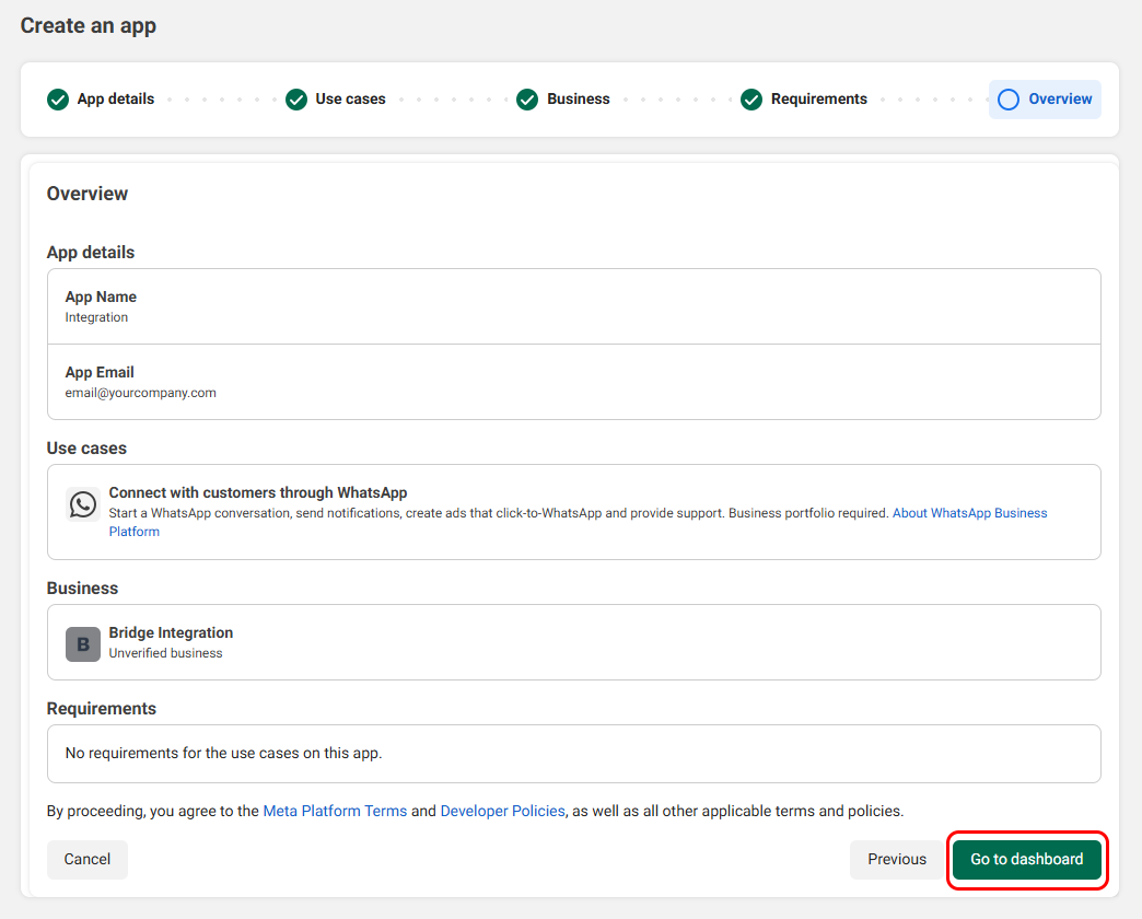 Meta developer account creation flow